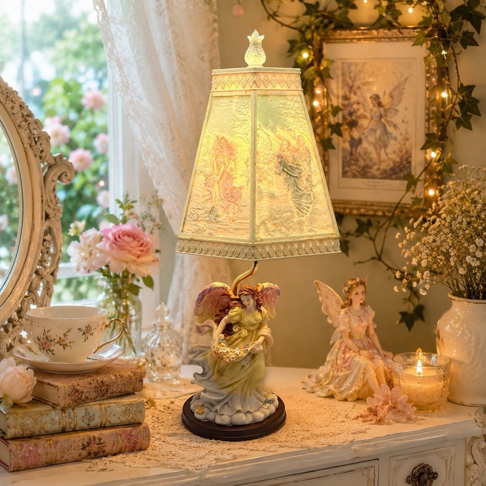 Vintage 1990s Angel Lamp Lithophane Shade Celestial Fairycore Whimsical